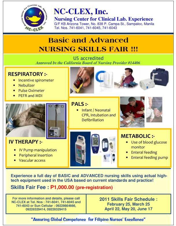 NC-CLEX Basic and Advanced Nursing Skills Fair February - June 2011