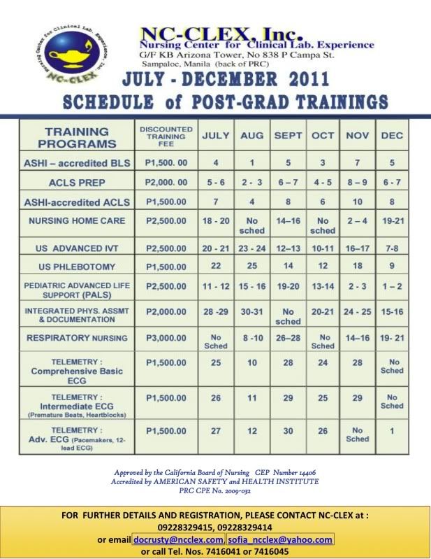 NCCLEX Schedule of July - December 2011 Training