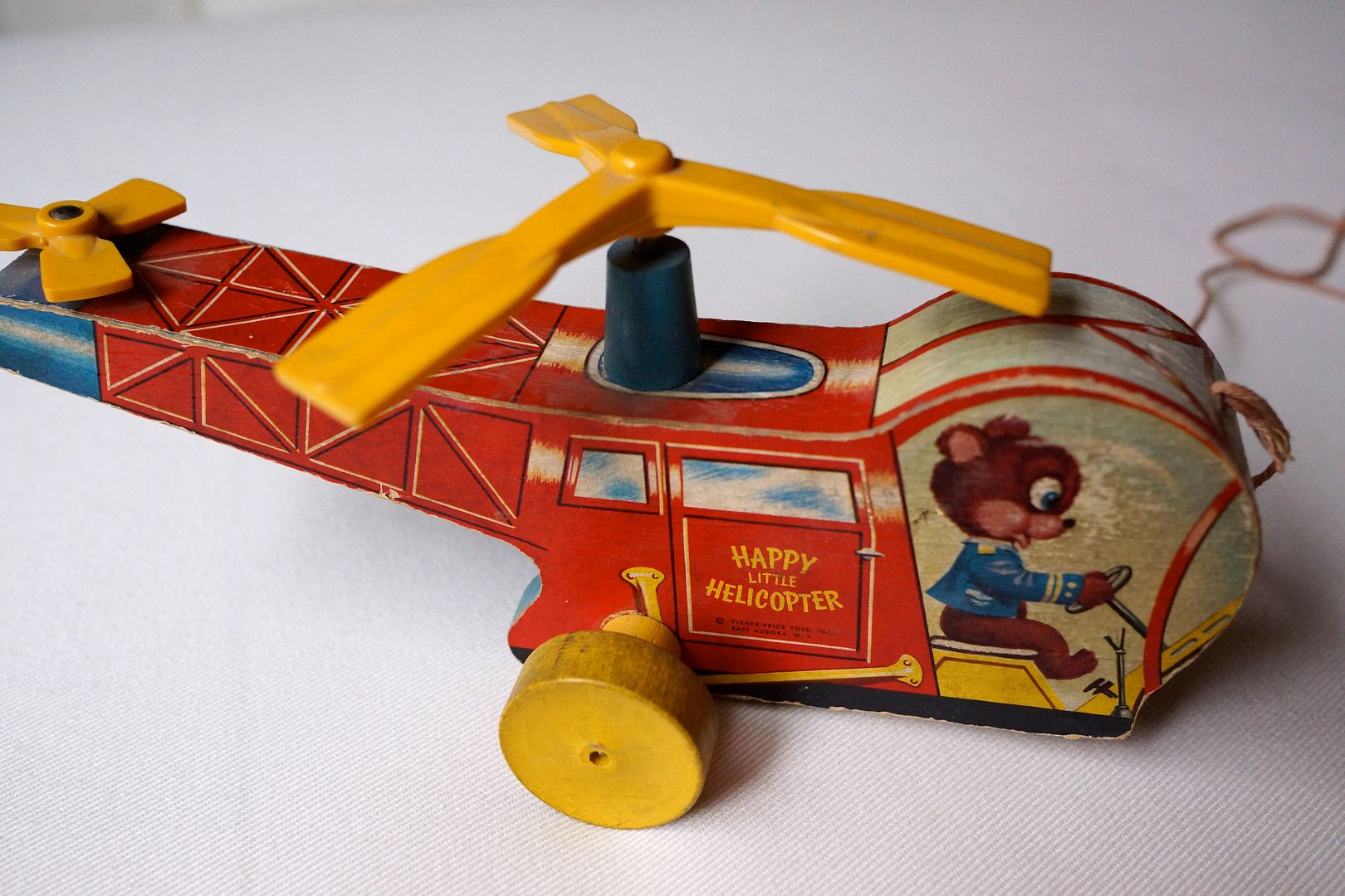 Vintage Happy Little Helicopter Fisher Price Pull Along Wooden Toy 1953-1955 #498