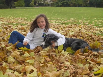 Gabby &amp; Mercury in Autumn leaves 29 Oct 2010