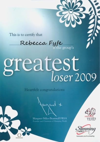 SW Greatest Loser 2009 Certificate