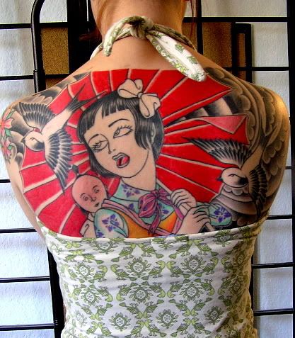 Girls With Japanese Tattoo on the Back Body