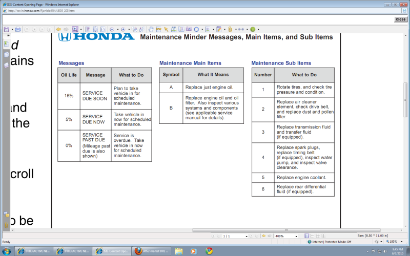 2007 Honda crv maintenance codes #4