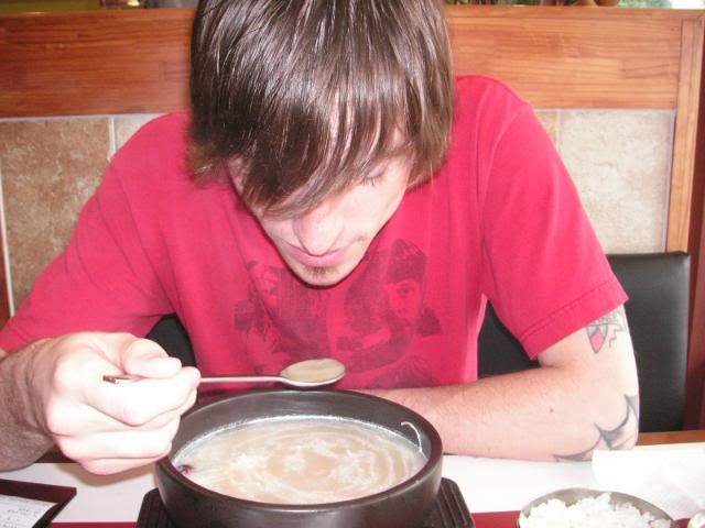 Nick's first meal in Korea: cow's knees soup