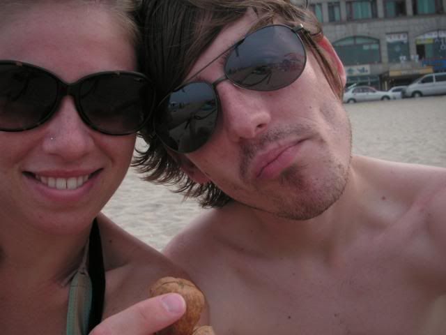 eatin walnuts on the beach