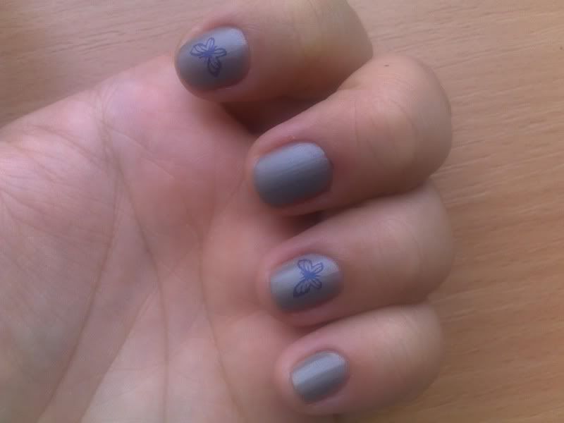 konad,nails,grey,matte,blue,butterfly