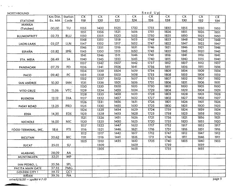 travel timetable