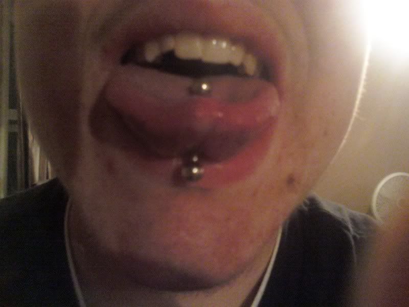 My Tongue piercing. Didn't hurt one bit. Until 2 hours after I couldn't eat My Tongue piercing. Didn't hurt one bit. Until 2 hours after I couldn't eat