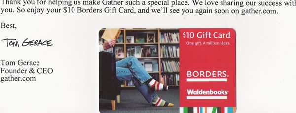 $10 Borders Giftcard from Gather.com