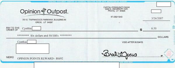 Check from Opinion Outpost!