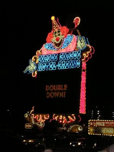 A huge luminous sign and video screen advertising Circus Circus hotel and Casino on the Las Vegas strip