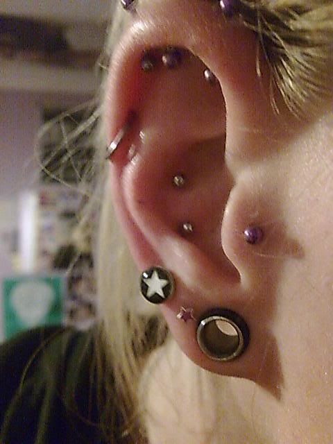 Got the double conch yesterday = ). Piercings Lobes x 6 1st holes at 10mm