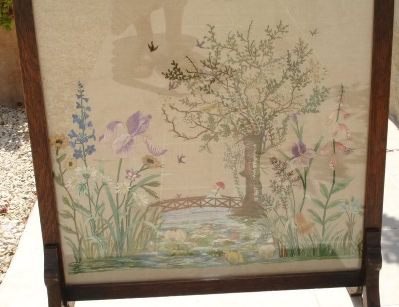 preciosa y antigua pantalla de chimenea, bordad - Comprar en