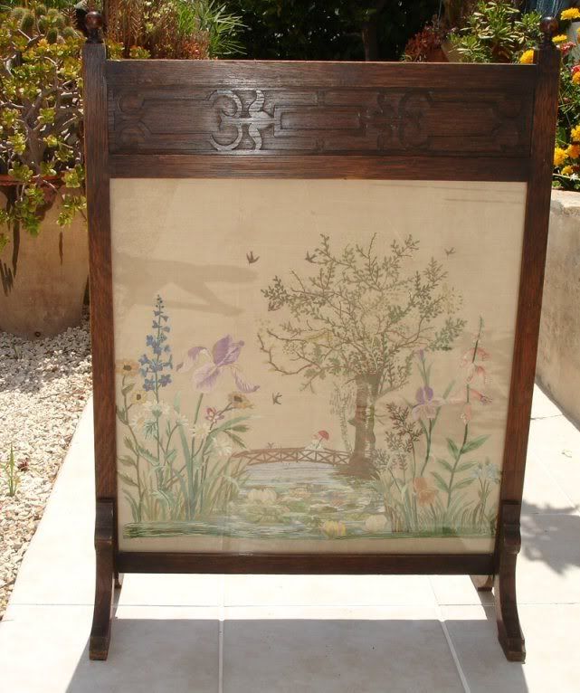 preciosa y antigua pantalla de chimenea, bordad - Comprar en