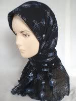Jilbab lilit tile hitam bordir biru