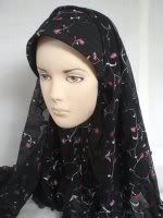 Jilbab lilit tile hitam bordir bunga 2