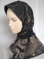 Jilbab lilit tile hitam bordir elegan