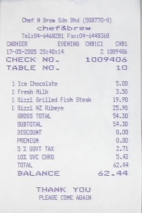 Dinner's receipt