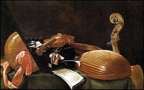 natureza morta com instrumentos de música, c.1650 Bergamo Galleria dell'Accademia Cerrara