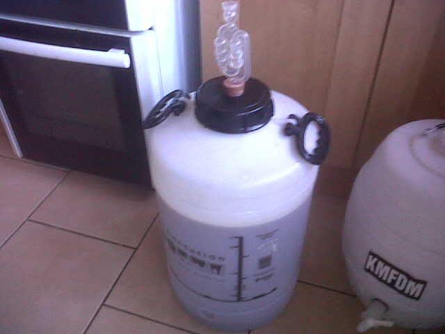 Fermenter with airlock fitted