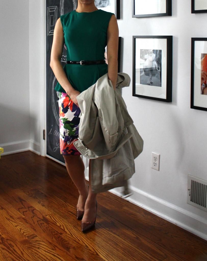 JCrew floral Pencil Skirt, Manolo BBs, Trenchcoat photo 891b3636-3135-40ec-90ec-b9b4df0260dd.jpg