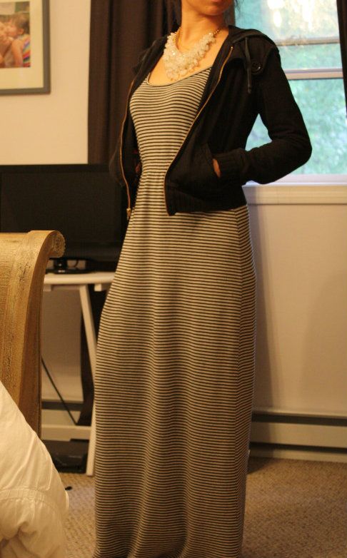 Jcrew striped maxi and Mike and Chris jacket