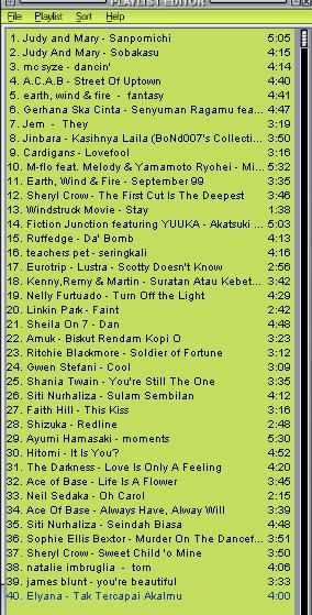 my playlist in my green lime winamp