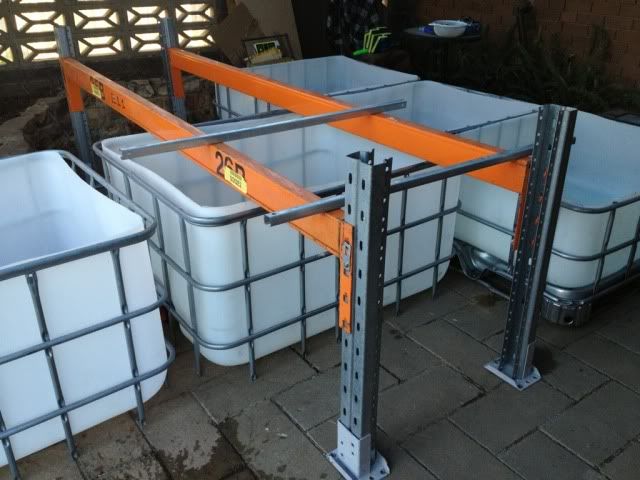 Two sump tanks fit under the pallet racking. Each sump is around 400L 