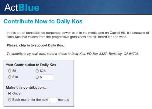Daily Kos Act Blue Donor Page