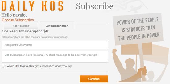 Daily Kos Gift Subscription Page
