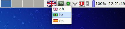Selecting keyboard layout from Xfce Panel POWERED BY LINUX badge on Mesh Edge DX laptop
