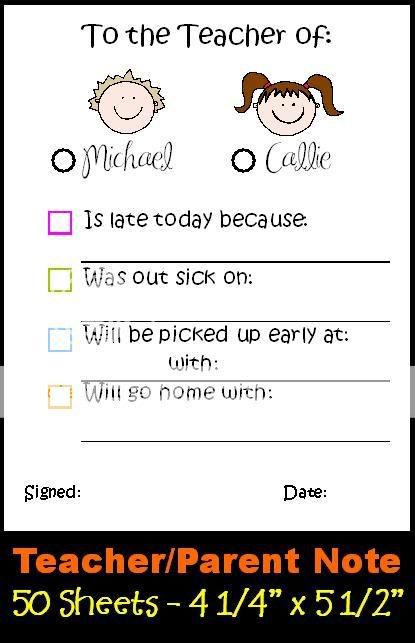 50 School Excuse Notes 4 1/4x5 1/2 MOMMY   TEACHER  