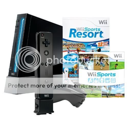 Nintendo Wii Console System w Wii Sports Wii Sports Resort Game Black New