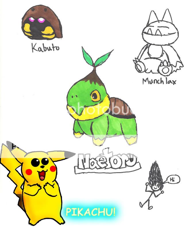 Pikachu, Kabuto, Naetoru, and Munchlax!