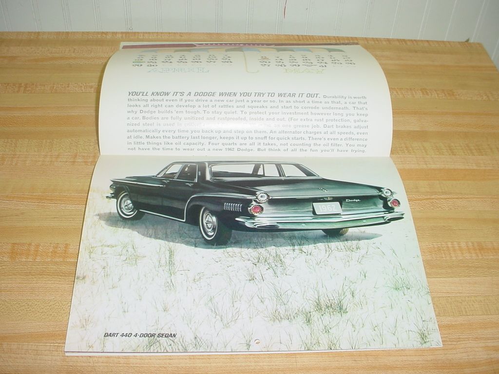 Original 1962 Dodge Dart /& Lancer Calendar Sales Brochure 62