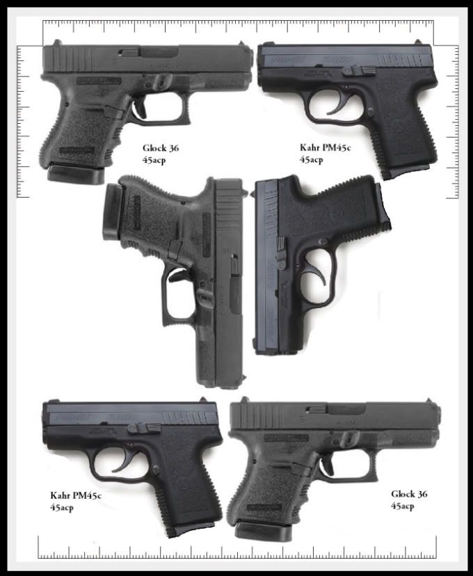 Here's a few scaled charts with the PM45c side-by-side with a Glock 36, ...